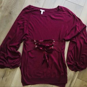 Leith from Nordstrom Maroon Corset Tunic Sweater